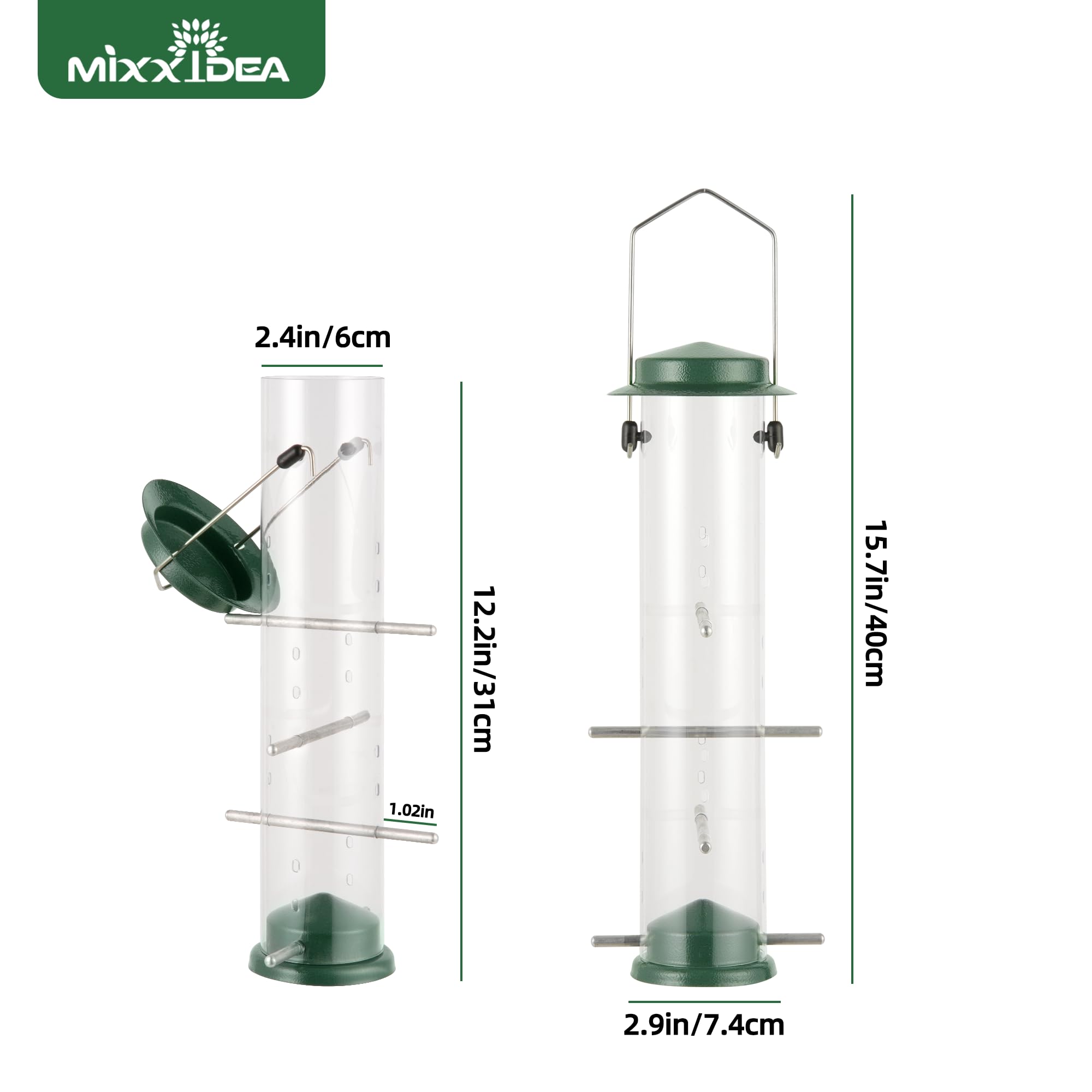 MIXXIDEA Finch Bird Feeder Hanging Metal Thistle Seed Feeder with 8 Feeding Ports Nyger Seed Feeder, Goldfinch Feeder for Outdoors Garden Green