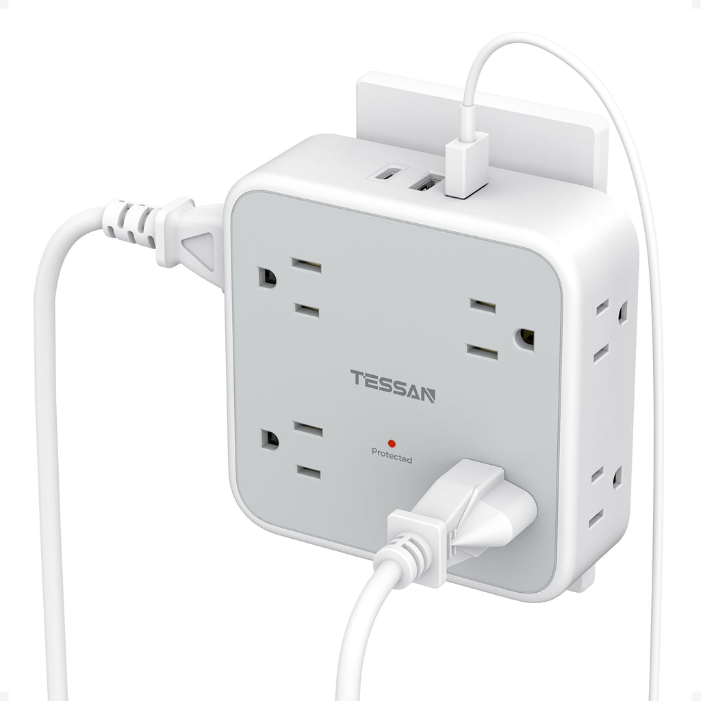 Multi Plug Outlet Extender, TESSAN 900J Surge Protector Plug Extension Block, 8 Outlet Splitter with 3 USB Ports (1 USB C), Electrical Socket for Home Office Dorm Room Essentials, Gray