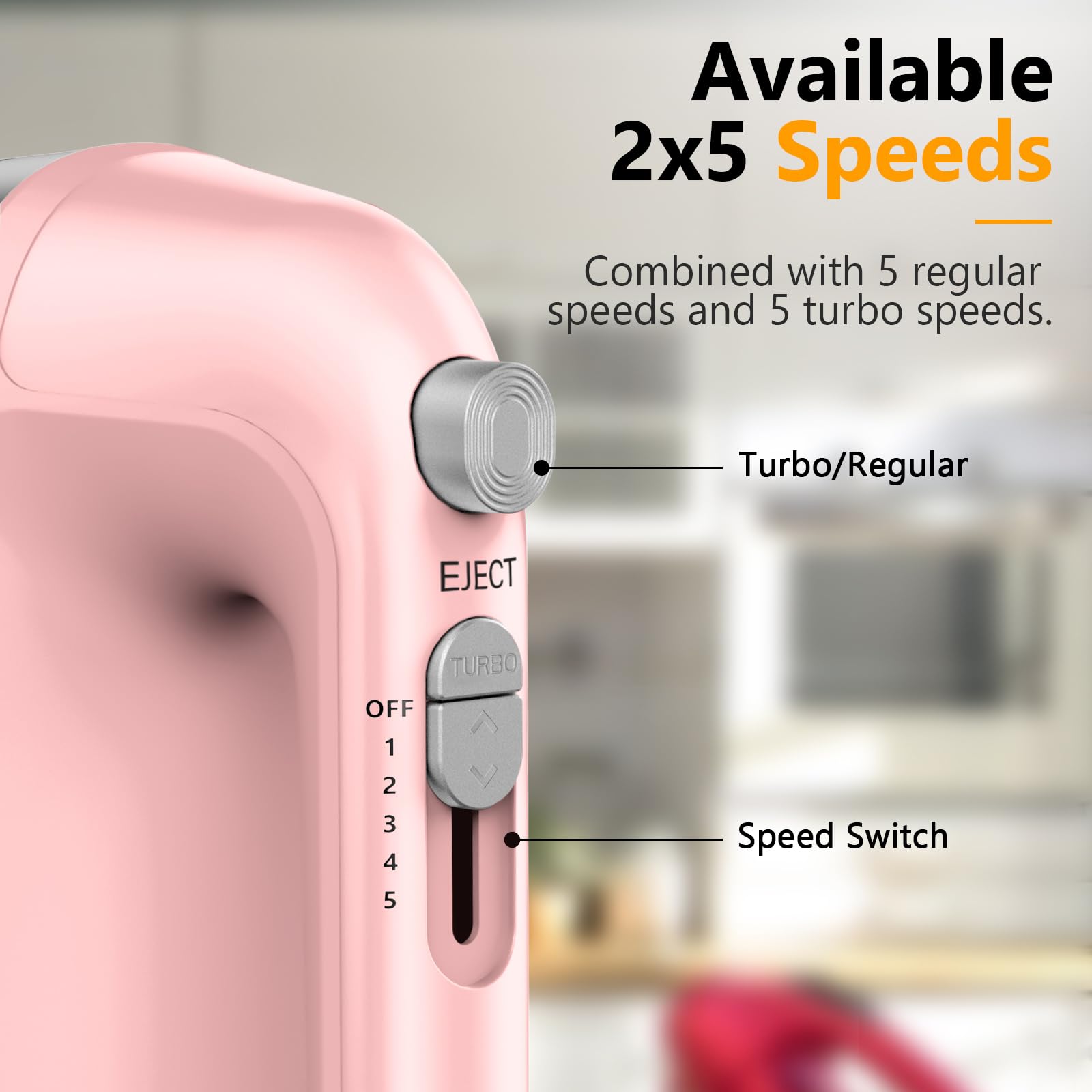 Hand Mixer Electric, 450W Kitchen Mixers with Scale Cup Storage Case, Turbo Boost/Self-Control Speed + 5 Speed + Eject Button + 5 Stainless Steel Accessories, For Easy Whipping Dough,Cream,Cake