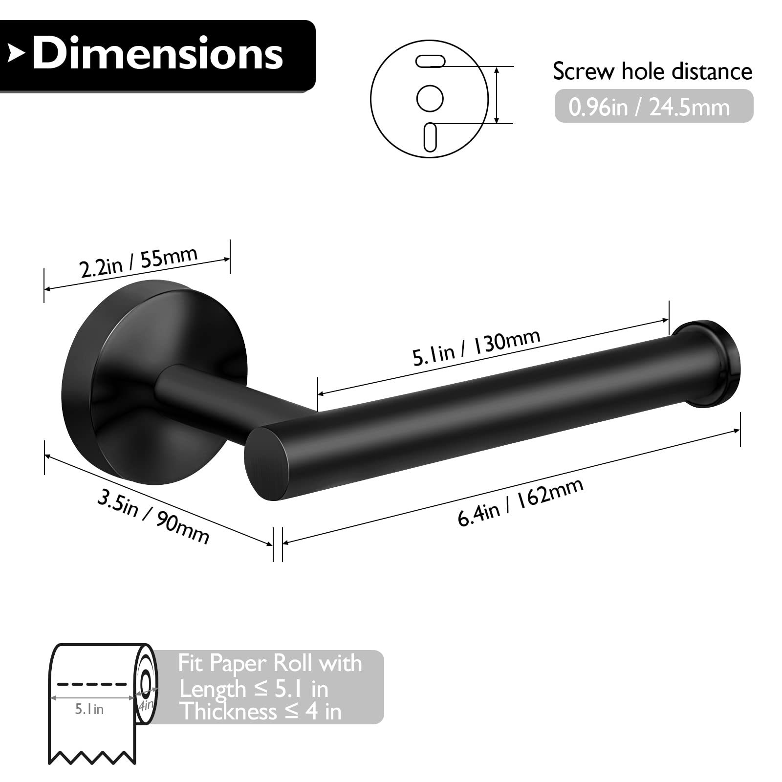 Toilet Paper Holder,Matte Black Toilet Paper Holders,SUS304 Stainless Steel Toilet Paper Roll Holder, Wall Mounted Toilet Paper Holder Black,Bathroom Accessory Toilet Roll Holder for Bathroom Kitchen