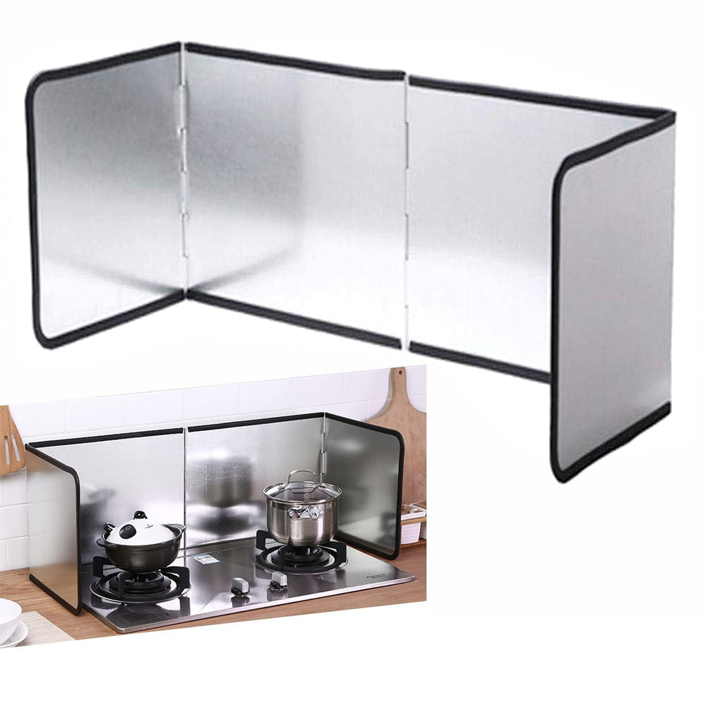 Nonstick 3 Sided Splatter Guard Grease Splatter Screen Splash Guard Stainless Steel Backsplash Protector Stove Side Guards Folding Kitchen Oil Baffle for Stove Top Frying Pan Height 40cm