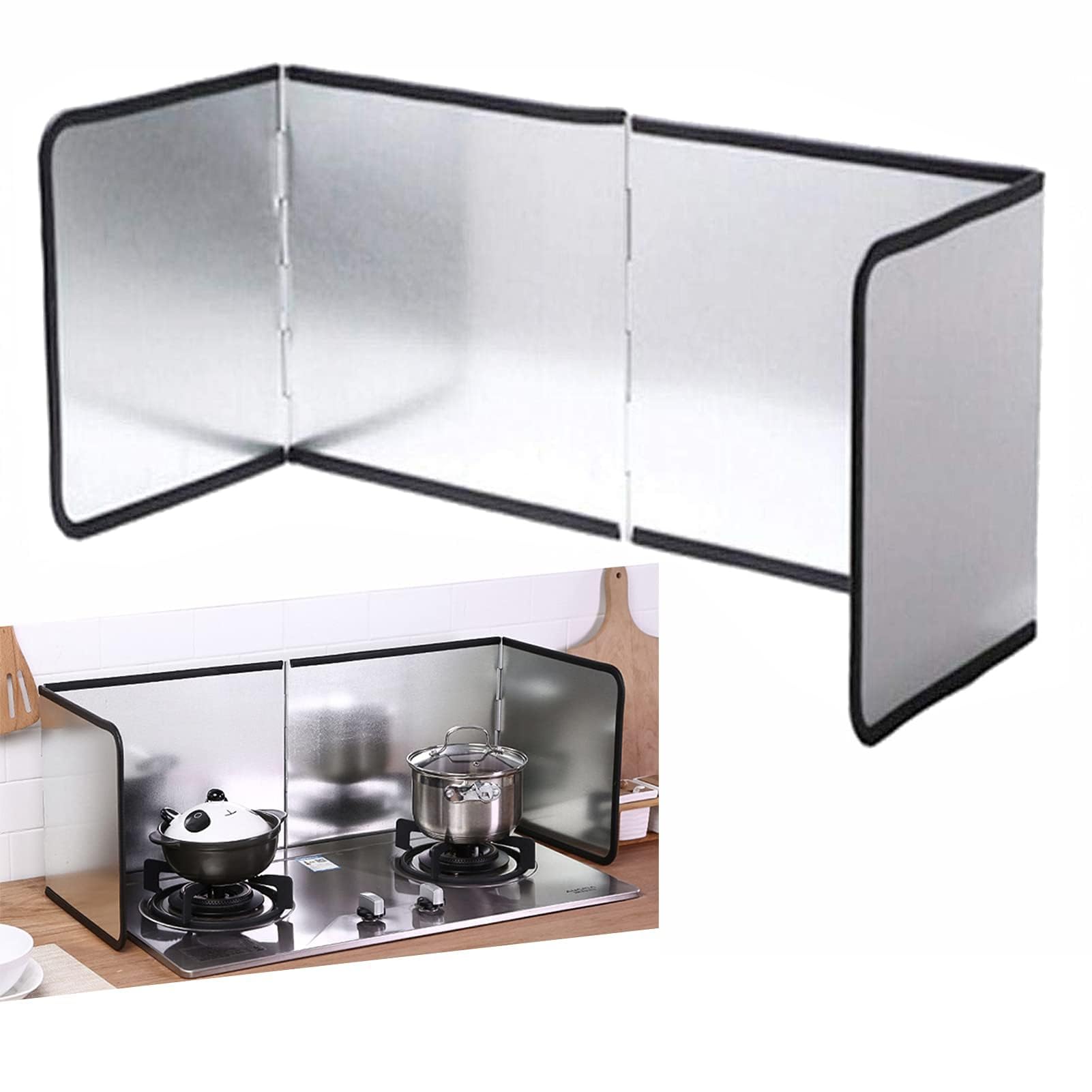Nonstick 3 Sided Splatter Guard Grease Splatter Screen Splash Guard Stainless Steel Backsplash Protector Stove Side Guards Folding Kitchen Oil Baffle for Stove Top Frying Pan Height 40cm