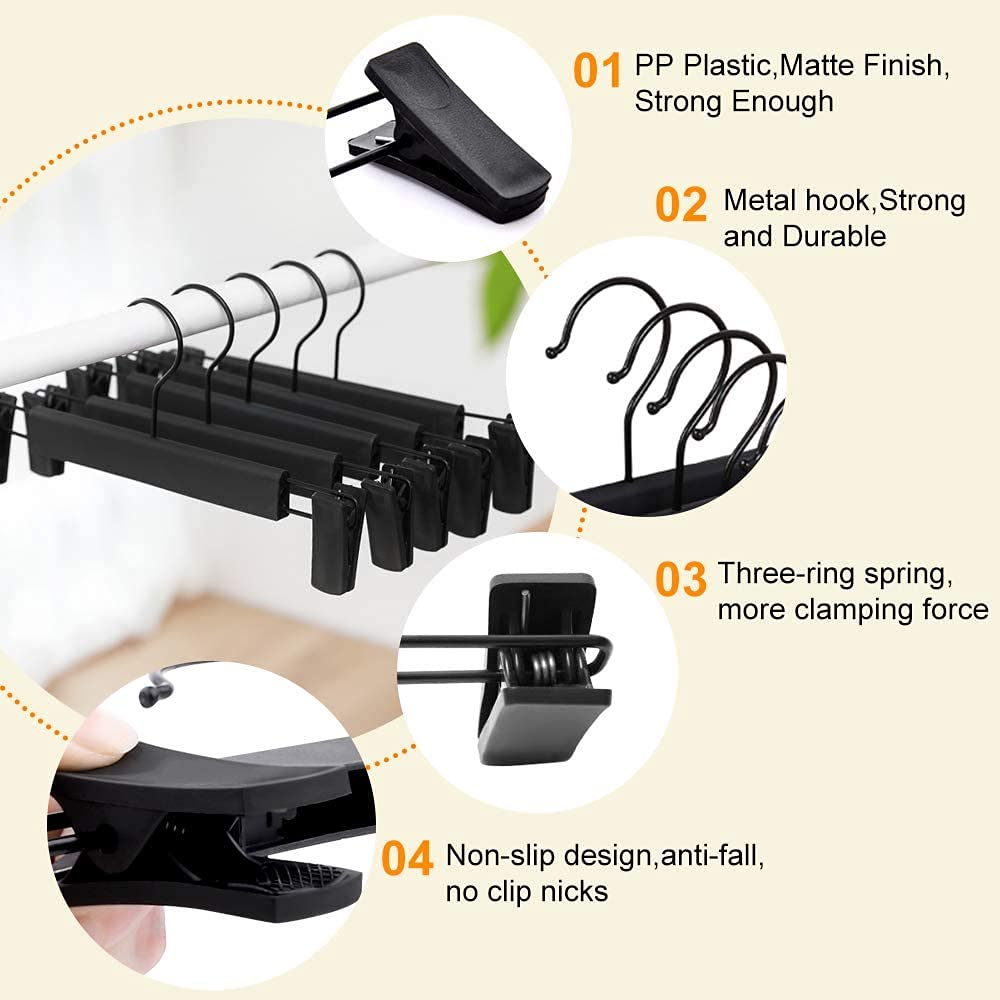 Lamitocs 20 Pack Skirt Hangers, Pants Hangers with Adjustable Anti-Rust Clips for Pants, Skirts, Clothes Hangers Black