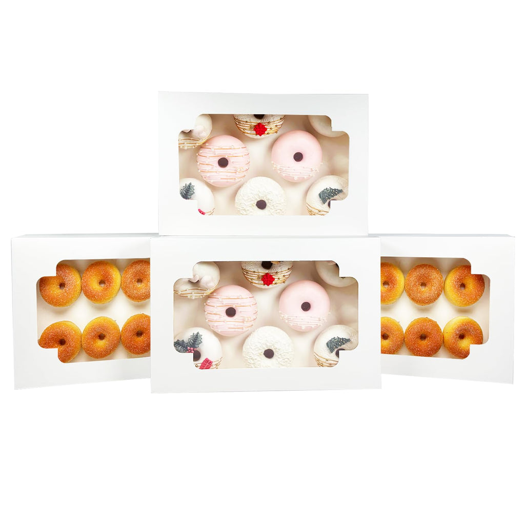 qiqee White 12x8x2.5 Inch Cookie Box with Window 20Pcs Bakery Pastry Macaron Bakery Box For Packaging (Auto-pop Up)