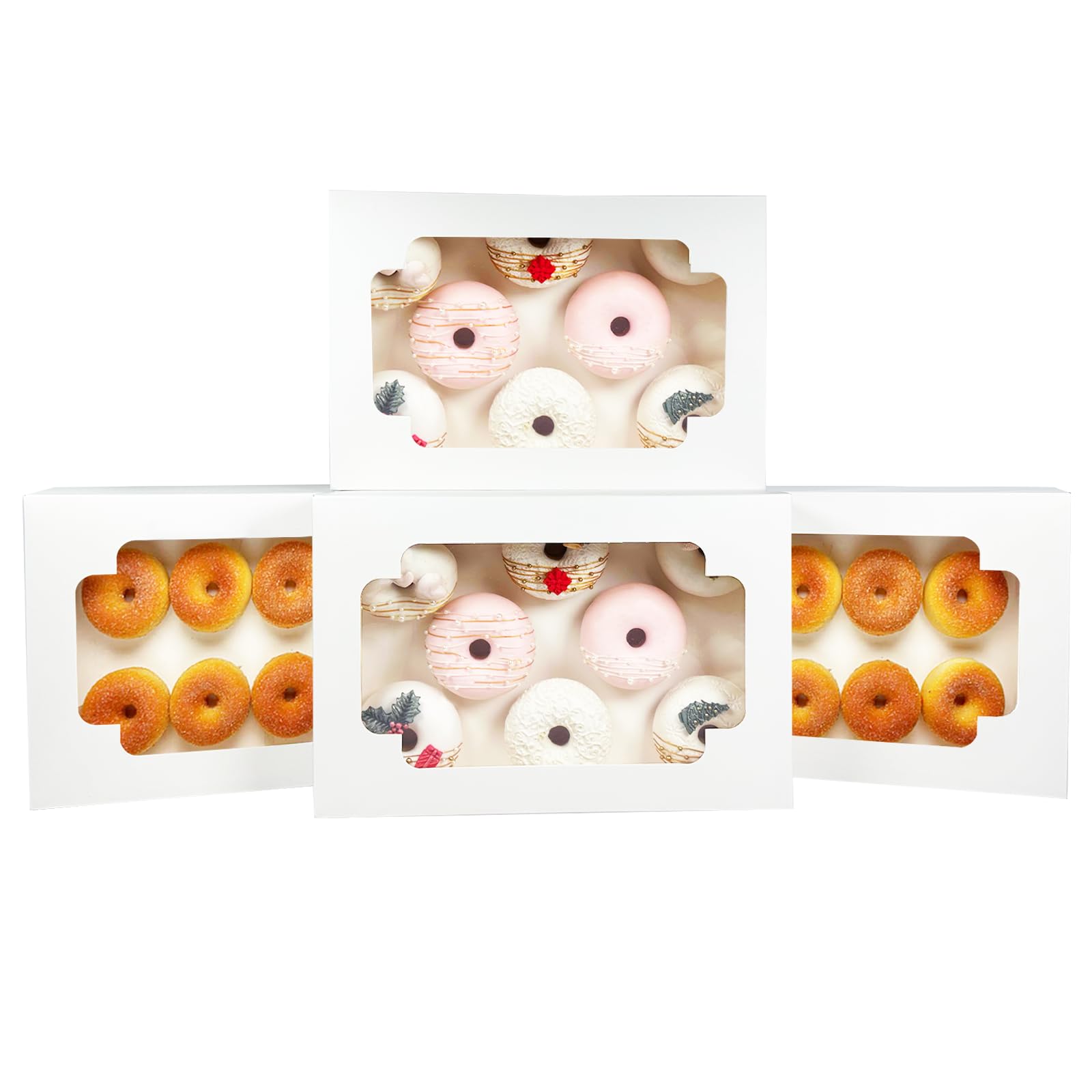 qiqee White 12x8x2.5 Inch Cookie Box with Window 20Pcs Bakery Pastry Macaron Bakery Box For Packaging (Auto-pop Up)