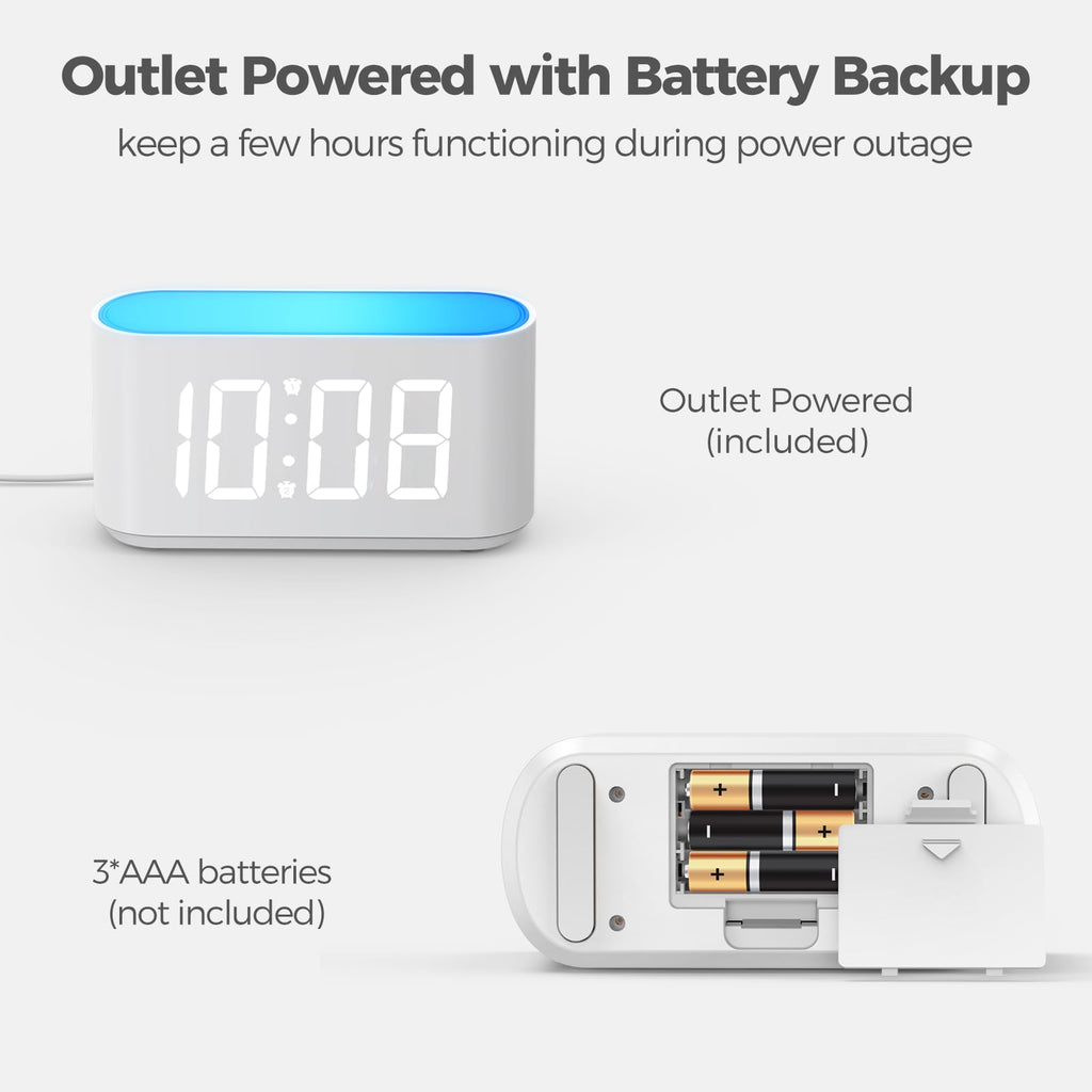 ONLAKE Alarm Clock for Bedrooms, Large Display Digital Clocks with 2 Alarms, 7 Color Larger Night Light, Dimmer, Adjustable Volume, Easy Snooze (White)