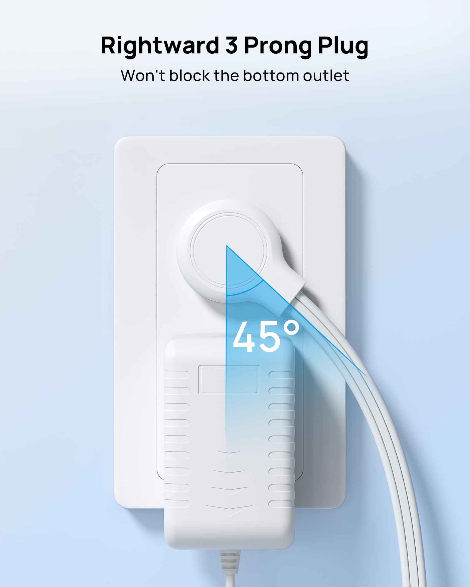 TROND 6ft Flat Extension Cord Indoor, Right Angle Ultra-Thin Plug, 3 Way Multiple Outlets, 13 Amps, 1625W, Small Flexible SPT 16/3 Power Cable Splitter for Home Office Dorm Room Essentials, White