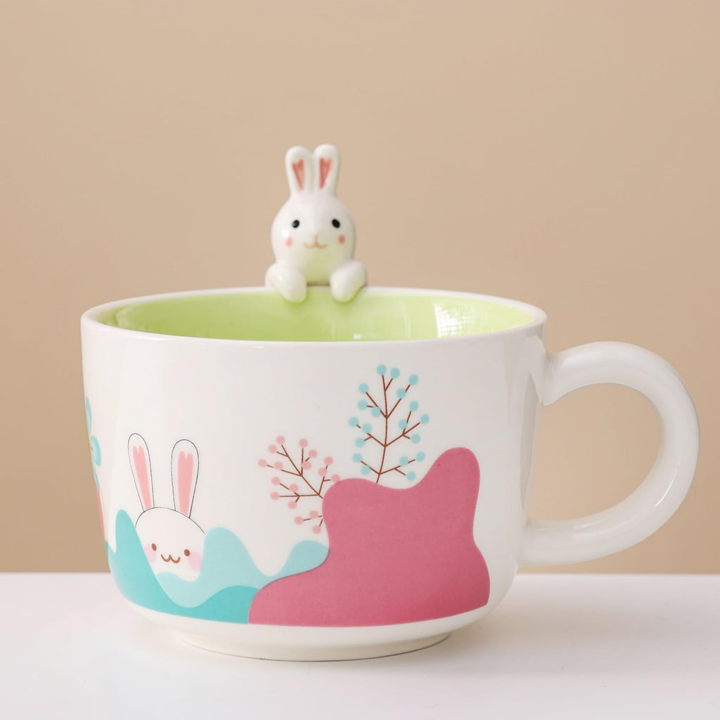 lpylxingyan Cute 3D Animal Coffee Mugs: Funny Handmade Ceramics Cups with Rabbit, Cow, Sloth, Fox, Lion for Kids Gift. (rabbit)