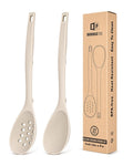 Pack of 2 Silicone Cooking Spoons, Non Stick Solid Kitchen Spoon with Measuring Marks & Back Hooks, Heat Resistant Silicone Slotted Spoon for Cooking, Mixing, Stirring,Serving(Khaki)