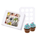 LONGTEAM 30-Set Cupcake Boxes Hold 12 Standard Cupcakes, Food Grade Cupcake Holders Bakery Carrier Boxes with Windows and Inserts for Cupcakes, Muffins and Pastries (White-30 Pack)