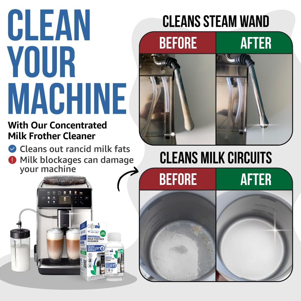 Professional Milk Frother Cleaner - 200 ml Alkaline Formula - Removes Milk Residue & Protein Buildup - for Espresso Machines, Steamers & All Milk Frothing Systems