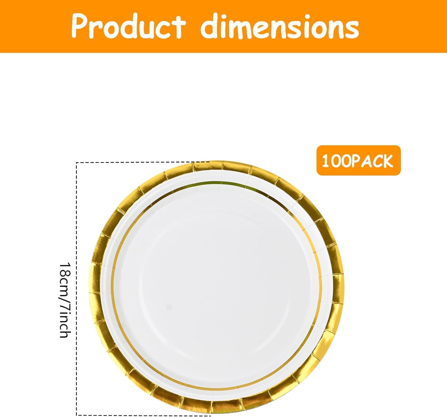 100 Pieces 7 Inches Disposable Paper Plates, Elegant Gold Rimmed Paper Plates Bulk, Round Party Plates for Wedding Birthday Baby Shower Graduction BBQ Picnic Holiday Decorations