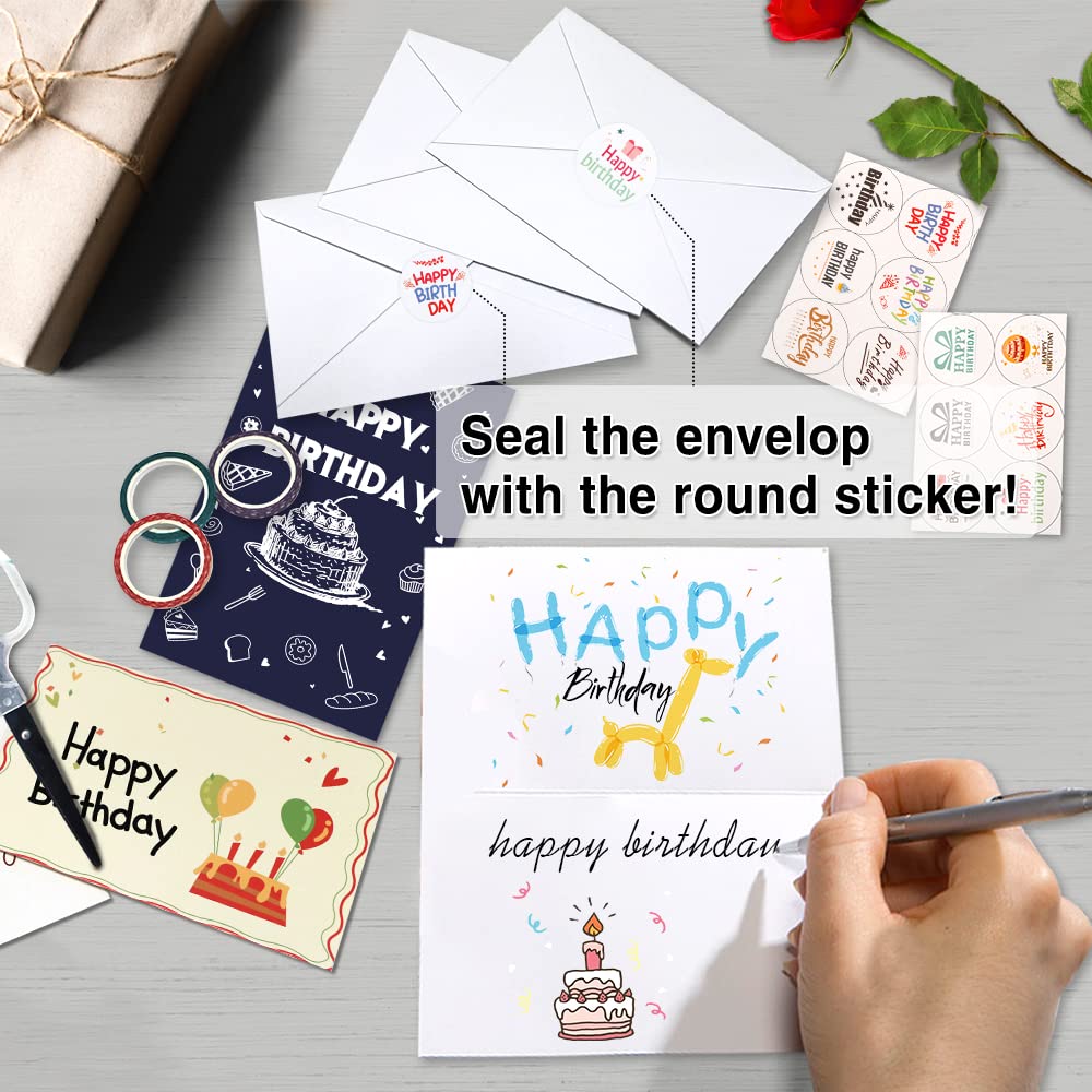 feela Birthday Cards, 80 Pack 40 Designs Happy Birthday Card Assorted Bulk with 80 Blank Envelopes 84 Pieces of Stickers 3 Washi Tapes, 4 X 6 Inches Greeting Cards (40 Pack X2)