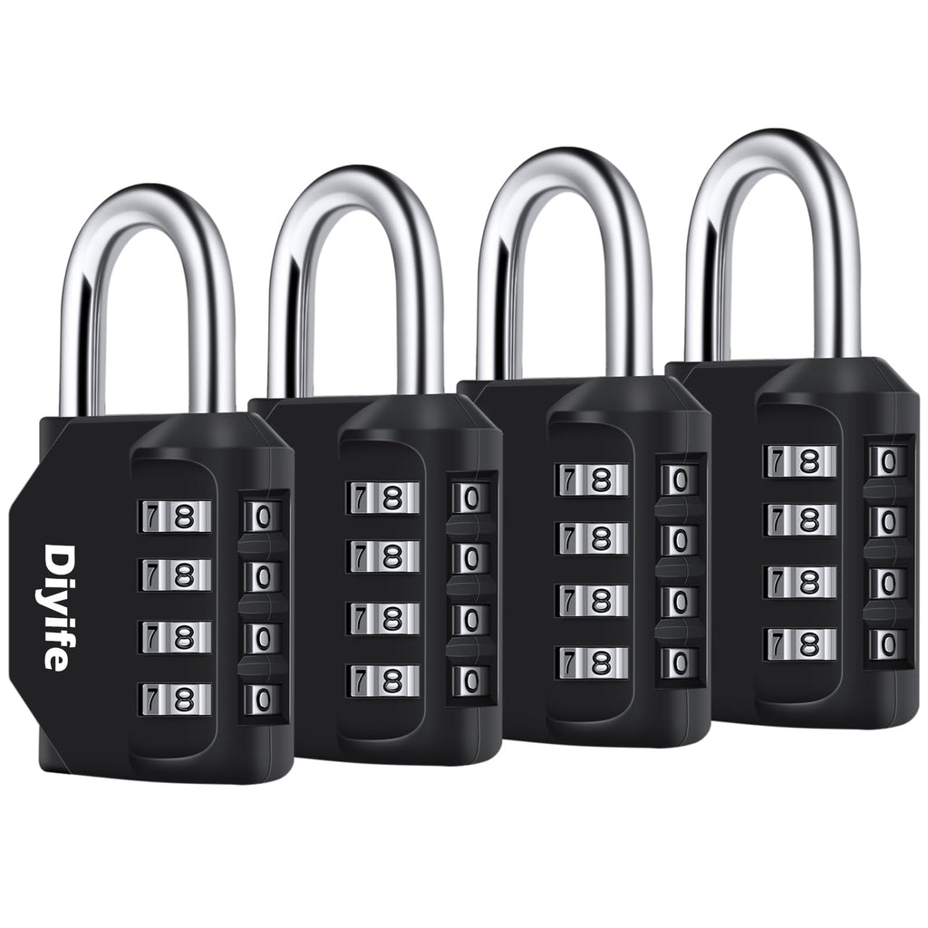 Combination Padlock, [4 Pack] Diyife 4 Digit Locker Lock Weatherproof Lock Outdoor Combination Lock for School Gym Locker,Toolbox, Fence, Gate, Hasp, Cabinet(Black)