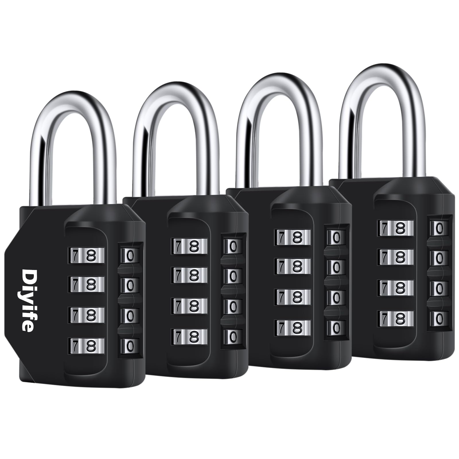 Combination Padlock, [4 Pack] Diyife 4 Digit Locker Lock Weatherproof Lock Outdoor Combination Lock for School Gym Locker,Toolbox, Fence, Gate, Hasp, Cabinet(Black)