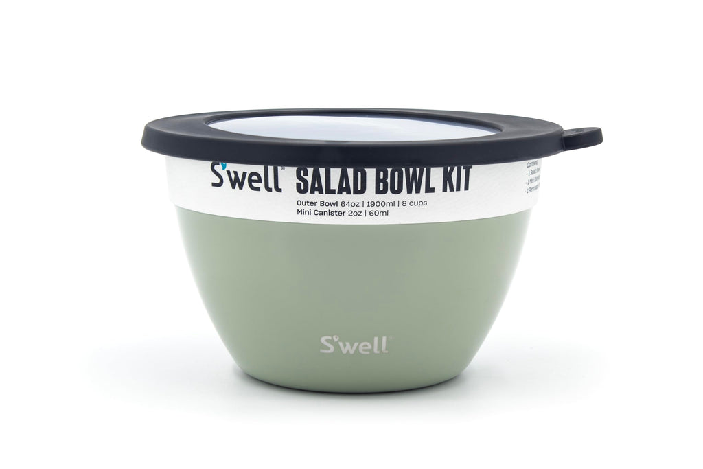 S’Well - Stainless Steel Salad Bowl Kit, Leakproof Lunch Bowl with Removable Tray and 2 oz Mini Canister, Meal Prep Food Container & Dishwasher Safe (64 oz, Mountain Sage)