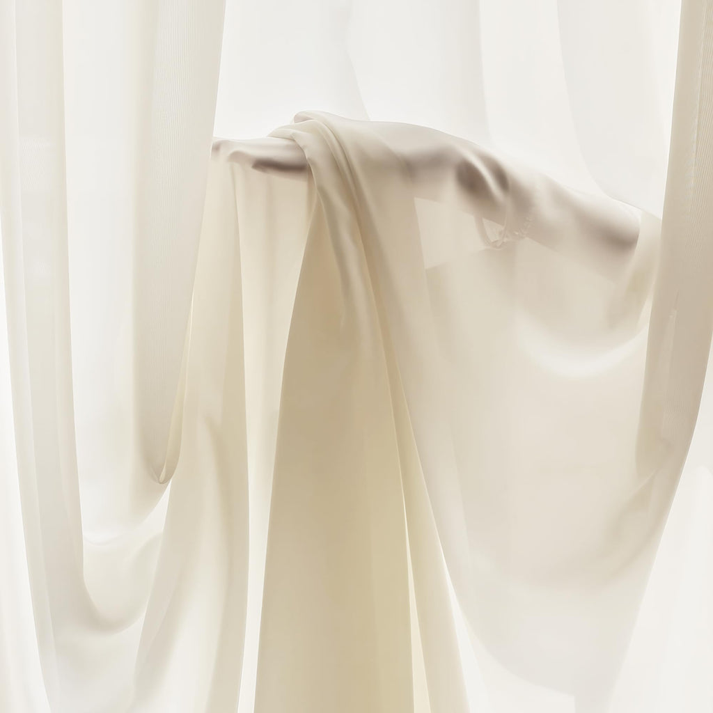 FMFUNCTEX Sheer Non-See-Through Butter Cream Curtains for Bedroom, Faux Silk That Let Light Curtains 84 inches Long Light Filtering Privacy Sheer Window Drapes for Living Room, Rod Pocket 2 Panels Set