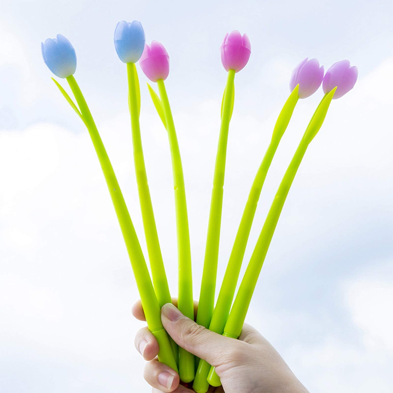 30 Pieces Color Changing Flower Pens, Gel Flower Pens 0.5mm Black Creative Gel Ink Rollerball Pen Tulip Ballpoint Pens Suitable for Home Office School Kids Teachers Present
