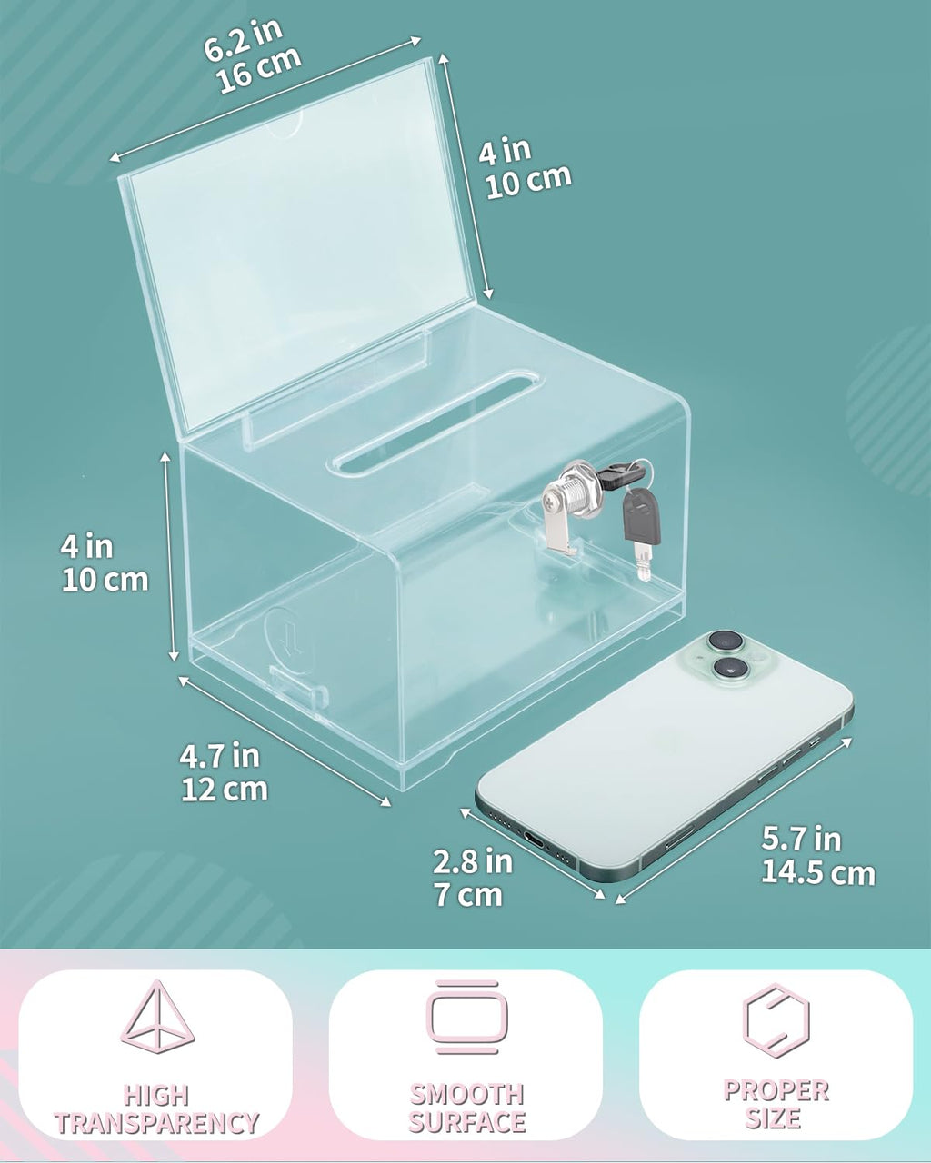 Uniclife 2 Pcs Acrylic Donation Box with Lock and Sign Holder Clear Ballot Box with Slot Plastic Suggestion Boxes Storage for Fundraising Voting Charity Tip Collection,15.7x11.9x10.16