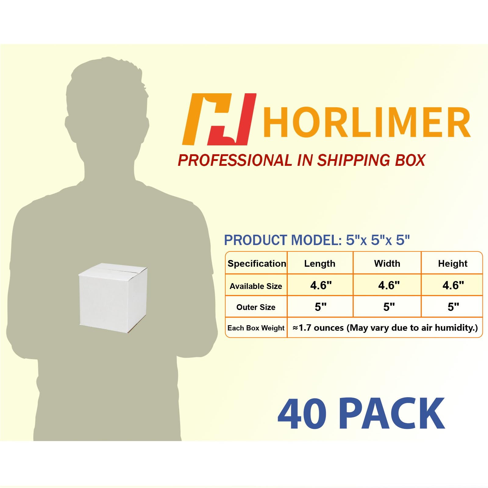 HORLIMER 5x5x5 Shipping Boxes Set of 40, White Corrugated Cardboard Mailer Box for Packing Small Business