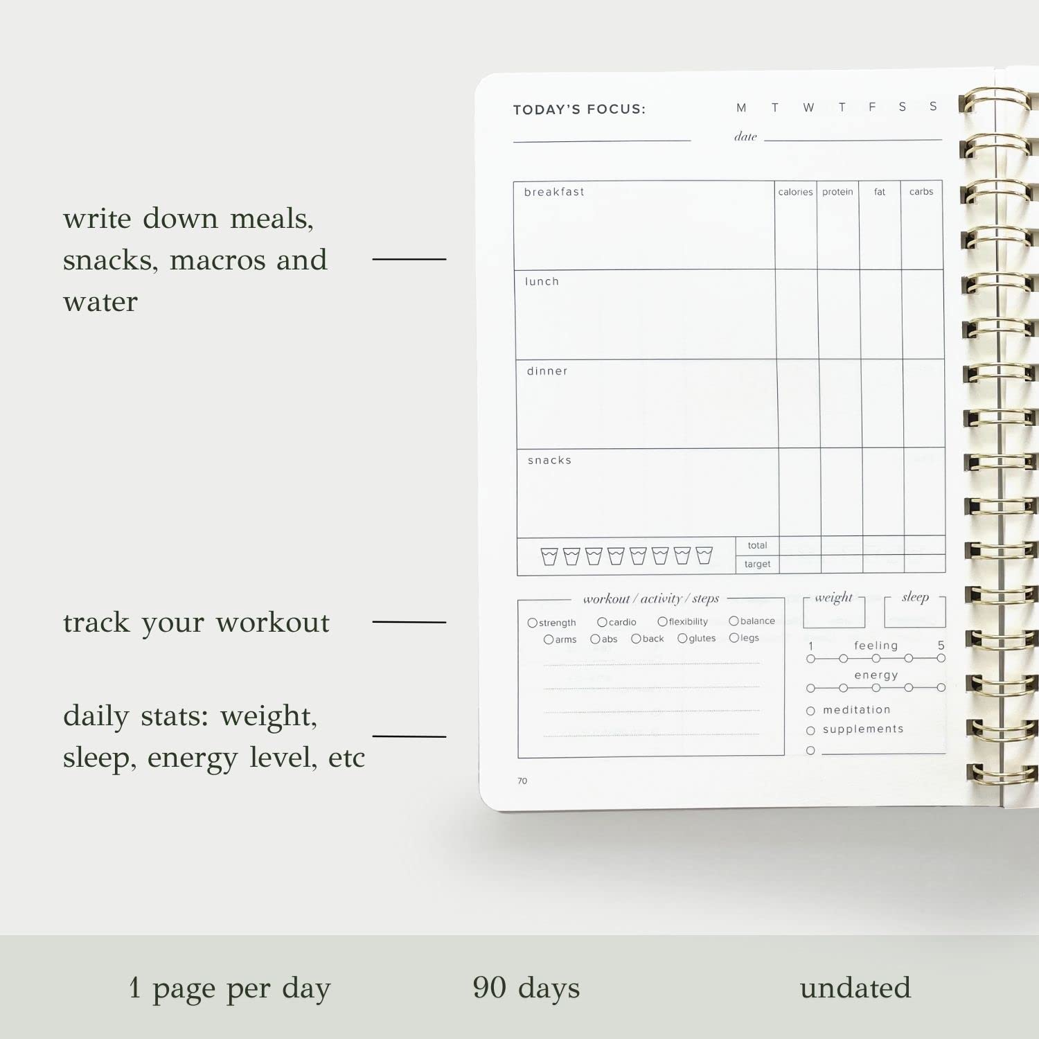 Kunitsa Co. Food and Exercise Journal for Women. Track Meals and Nutrition - 90 days (Pink) 8.5″ x 6″