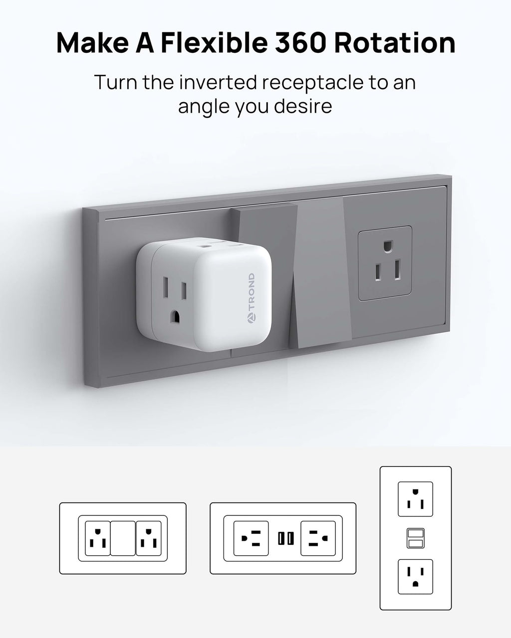 TROND Multi Plug Outlet Extender 2 Pack, 360° Rotating Plug Wall Adapter, 3 Way Outlet Splitter, 3-Sided Small Power Expander for Home Office Dorm Room, No Surge Protector for Cruise Travel Essentials