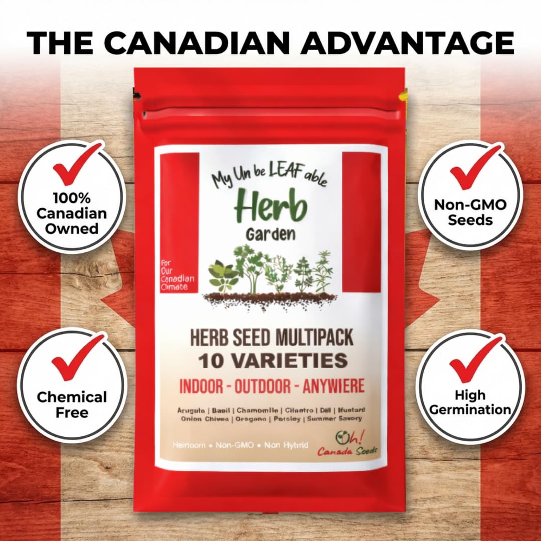 Heirloom Herb Seeds Canada – 10 Variety Pack – Indoor, Outdoor, Hydroponic Gardens – Non-GMO Kit – Graines d’herbes – Oh! Canada Seeds – Gift for Gardeners