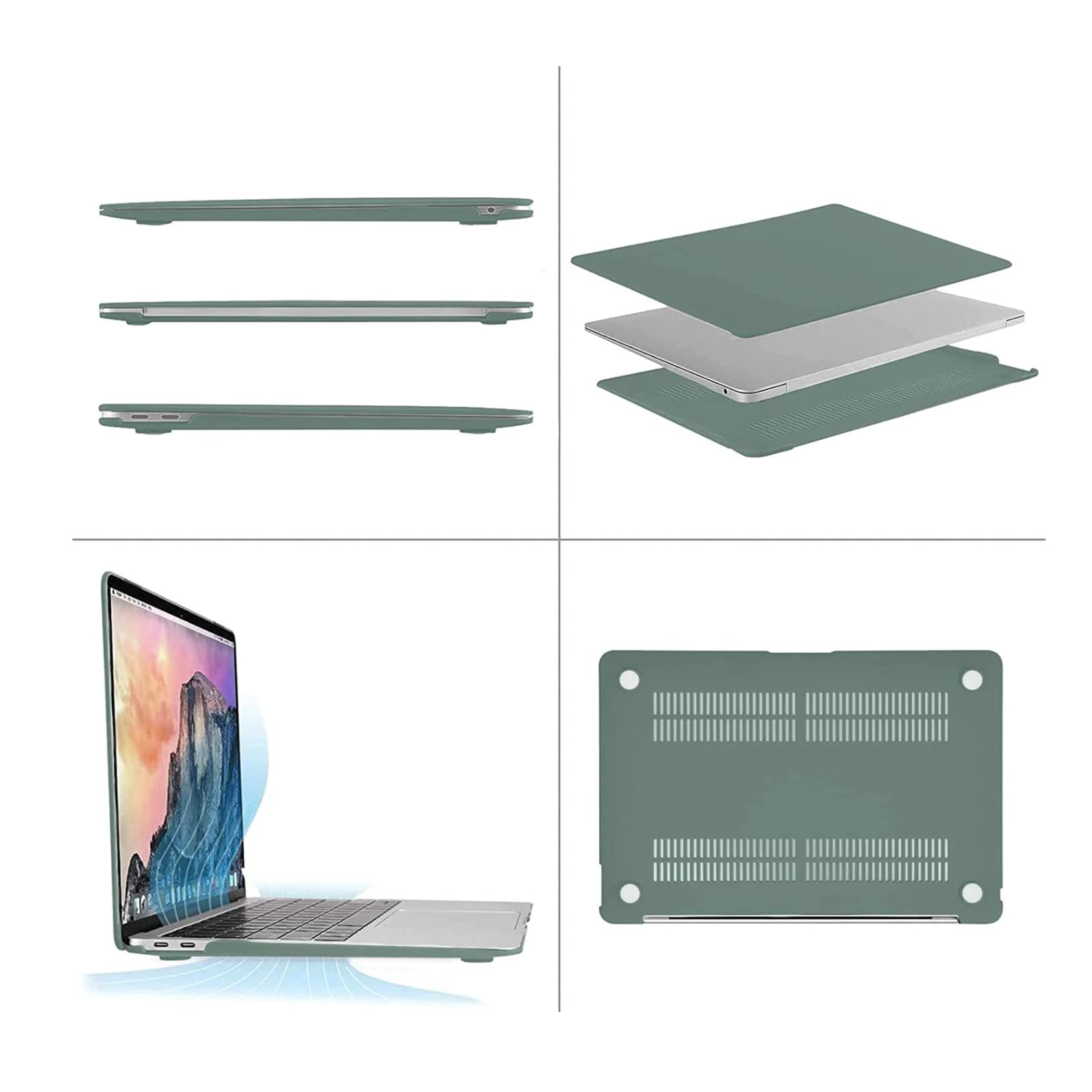 MOSISO Compatible with MacBook Air 13 inch Case M1 Chip 2021-2018 Release A2337 A2179 A1932, Plastic Hard Shell&Keyboard Cover&Screen Film&Storage Bag for MacBook Air 13.3 inch Case, Midnight Green
