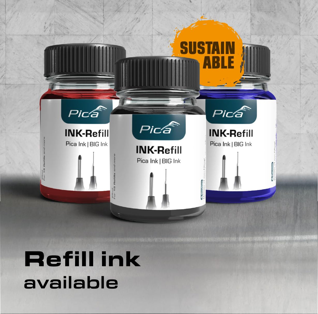 Pica Ink Set, Permanent Marker pens, 3 pens, Black, Blue, Red (Pack of 3)