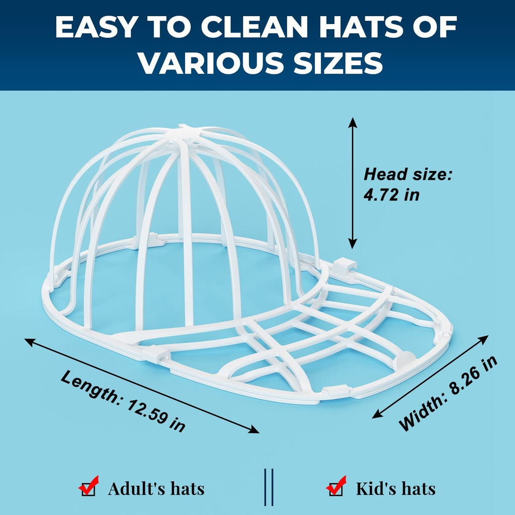 Hat Washer and Cleaner Cage for Baseball Caps - Fits Adult and Kid's Sizes - White (4 Pack)