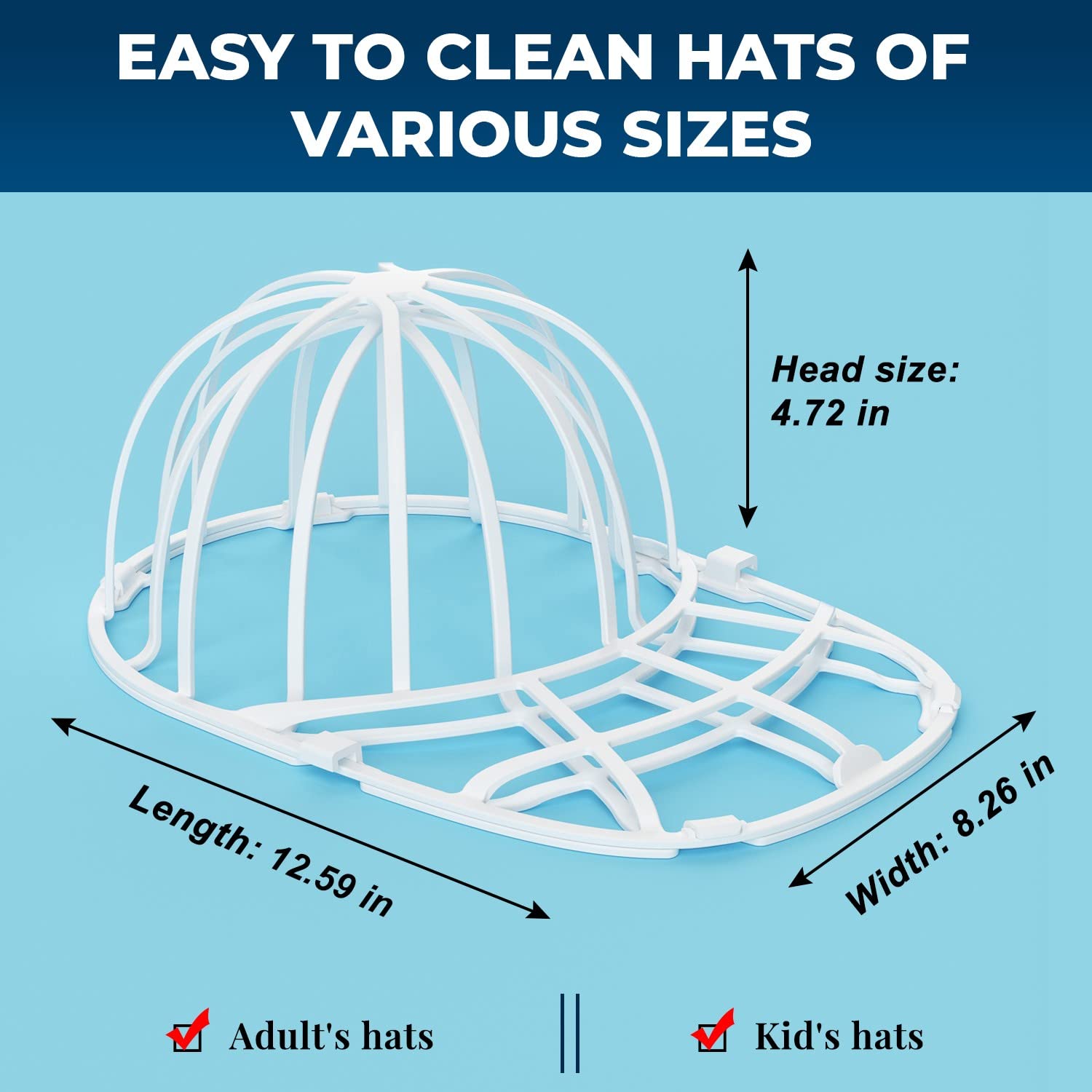 Hat Washer and Cleaner Cage for Baseball Caps - Fits Adult and Kid's Sizes - White (4 Pack)