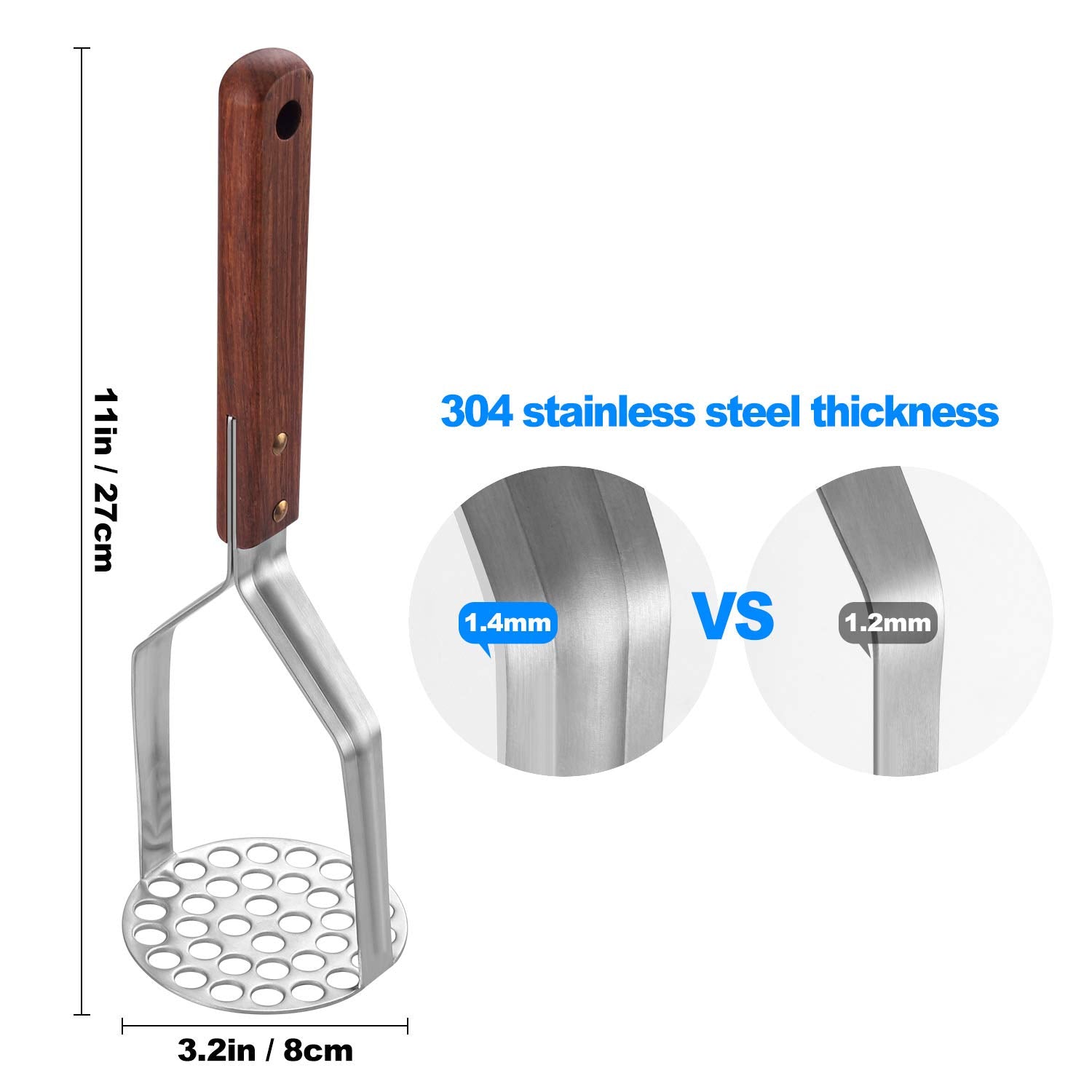 Tmflexe UPGRADED Potato Masher Stainless Steel Heavy Duty Strong Anti-slip Handle Not Easy to Bent Easy to use Sturdy Construction