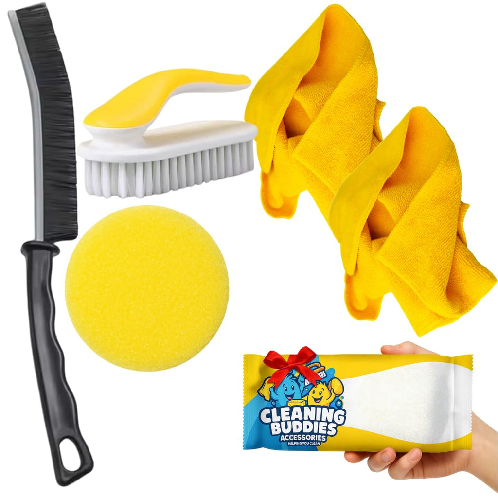 13 Piece Cleaning Buddies Accessories Bundle –10 Microfiber Cloths, 1 Heat-Sensitive Scrub Sponge, 1 Hand Brush & 1 Crevice Detail Brush | Non-Scratch, Super Absorbent, Cleaning Bundle (5)