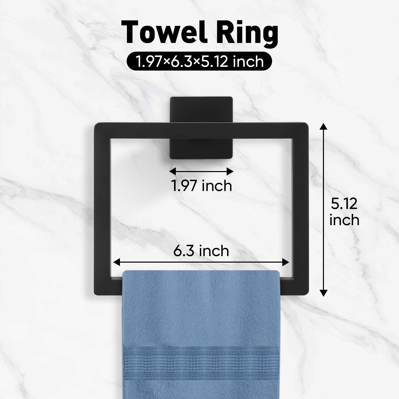 BlumWay 5-Pieces Matte Black Bathroom Accessories Set, 16 Inch Bathroom Hardware Set, SUS304 Stainless Steel Bath Towel Bar, Toilet Paper Holder,Towel Racks for Bathroom Wall Mounted