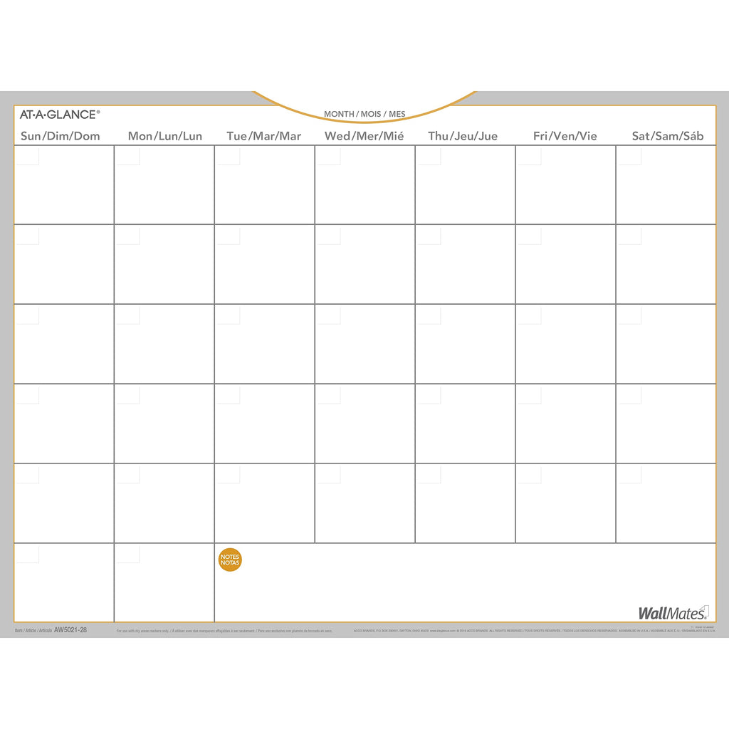 at-A-Glance Wallmates Dry Erase Monthly Planning Surface, 24 X 18 Inches, Self Adhesive (AW502128)