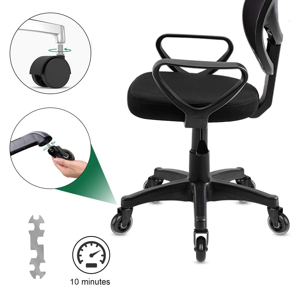 8T8 Replacement Office Chair Caster Wheels, M8-1 Threaded Stem Soft PU Rubber Safe for Hardwood Set of 5 (Black, Screw Stem)