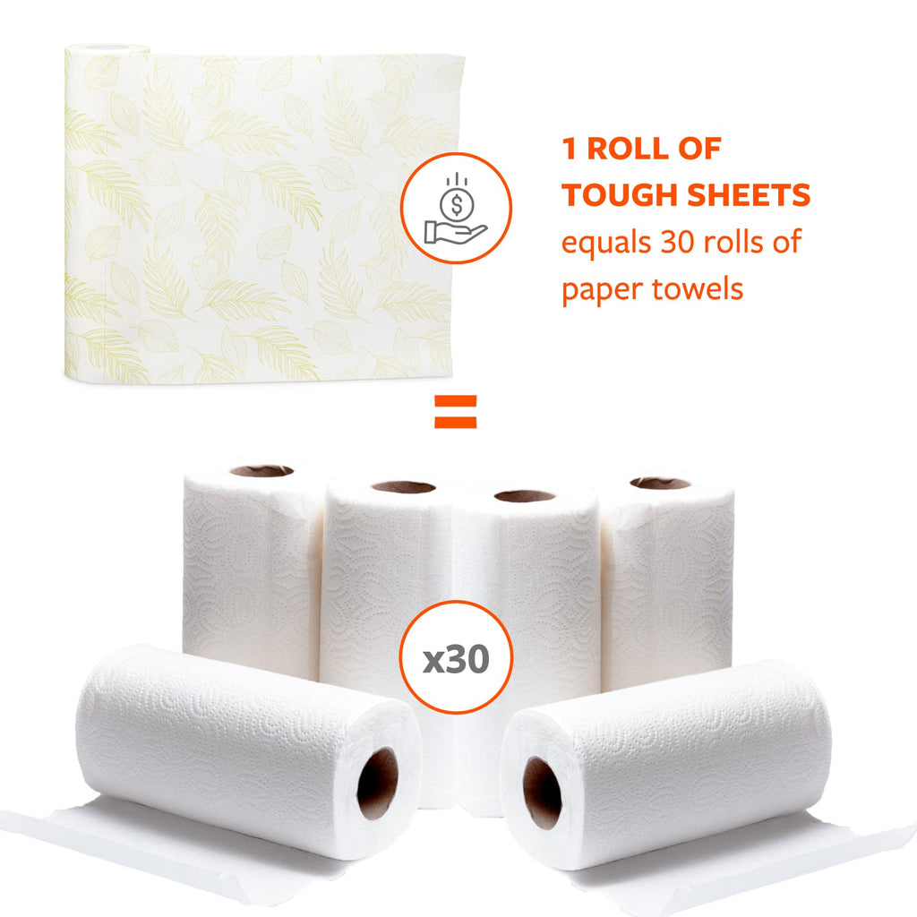 Full Circle Tough Sheets Reusable Plant-Based Paper Towels – Super-Absorbent, Bamboo Towels - Multi-Use Cleaning Products - 30 Sheet Roll