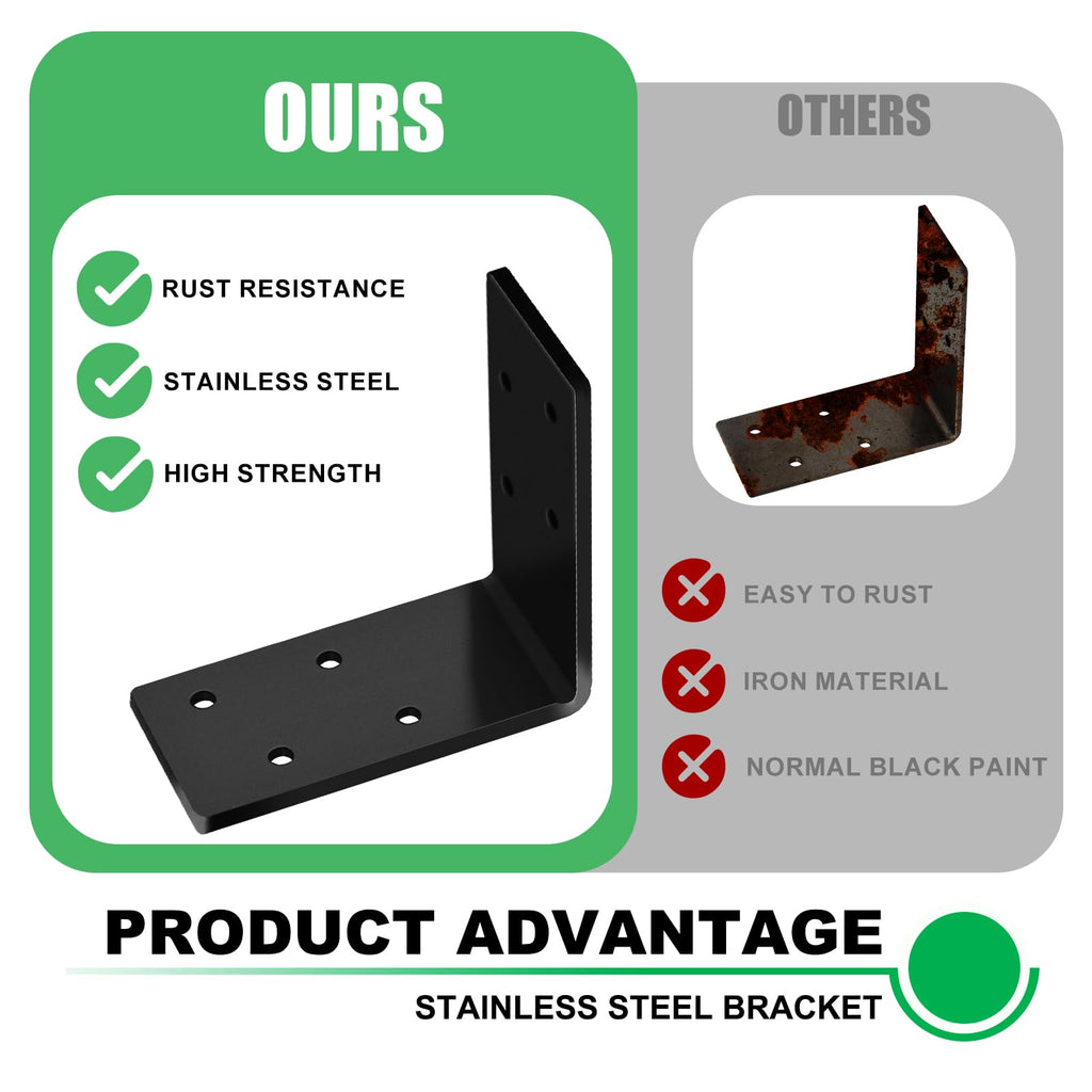 Andorm 8 Pack L Brackets 3x3 for Wood Framing, Heavy Duty Corner Angle, Corner Brace 90 Degree Iron Bracket for Wood Beam with Holes Outdoor Black