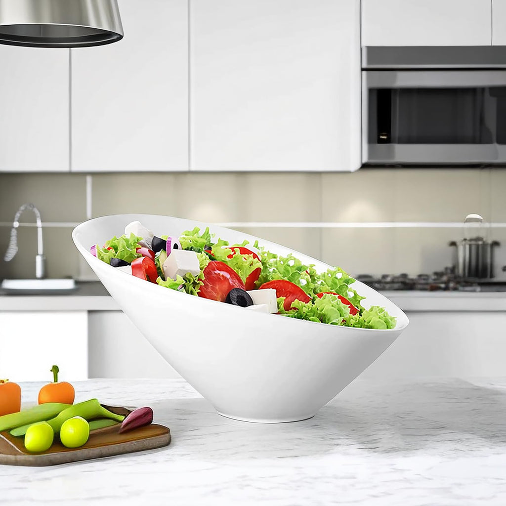 Yesland 2 Pack Porcelain Angled Serving Bowls - 26 oz White Salad Bowls - Ceramic Pasta Bowls for Cereal, Soup, Salad, Rice, Prep