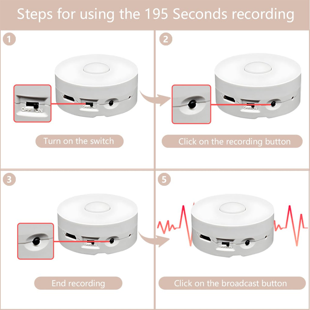 XLW 195 Seconds Message Voice Recorder, Voice Recording Button Record Custom Messages for Crafts, Stuffed Bear, Baby Doll,Pillow and Xmas Halloween New Year Birthday Presents White-2P
