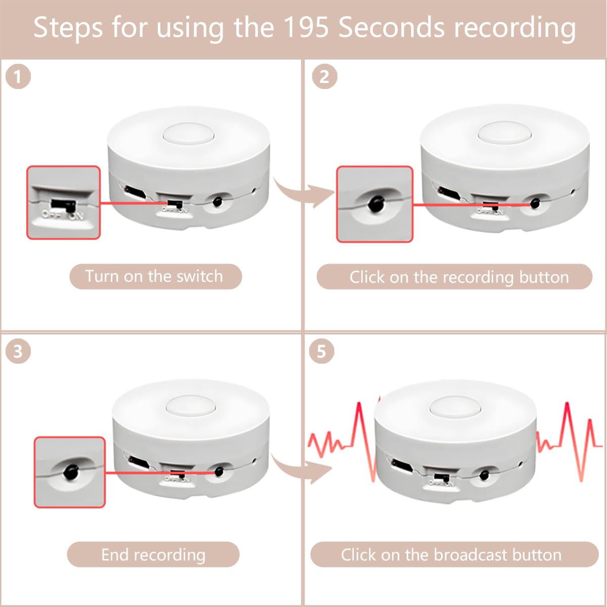 XLW 195 Seconds Message Voice Recorder, Voice Recording Button Record Custom Messages for Crafts, Stuffed Bear, Baby Doll,Pillow and Xmas Halloween New Year Birthday Presents White-2P
