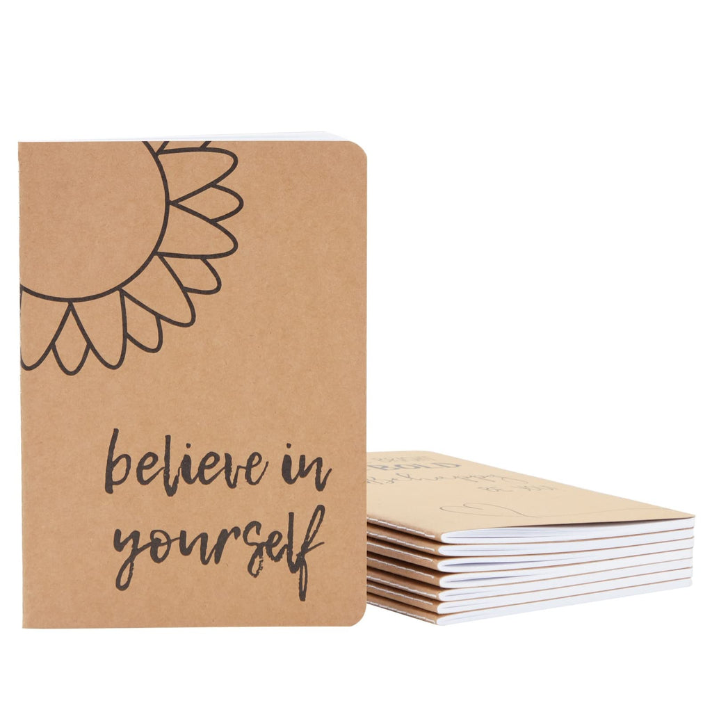 Kraft Paper Notebook, Motivational Lined Journal in Happy Theme (5x8 in, 8 Pack)