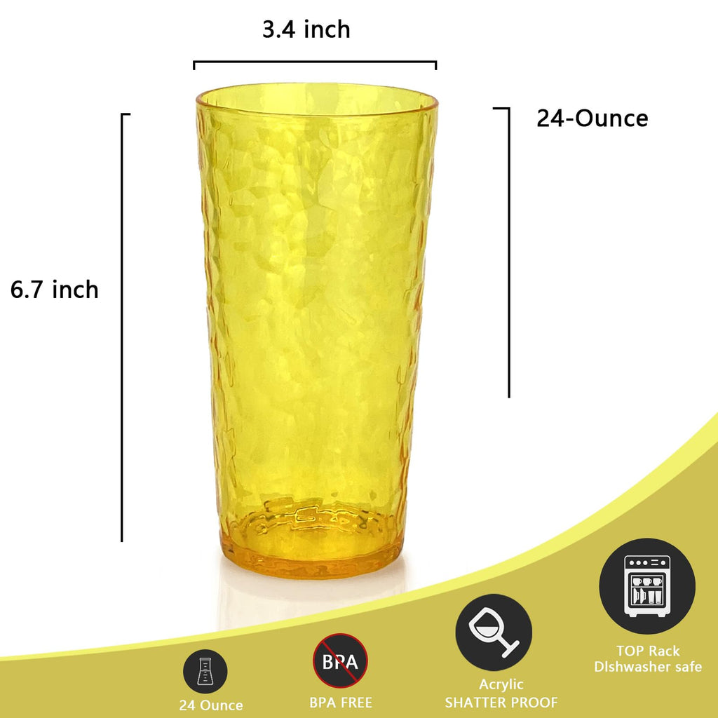 Yalin 24-Ounce Plastic Tumbler Acrylic Drinking Glasses, Reusable Plastic Cups, Stackable, BPA-Free, Shatter Proof, Dishwasher Safe, Set of 8 (Yellow)