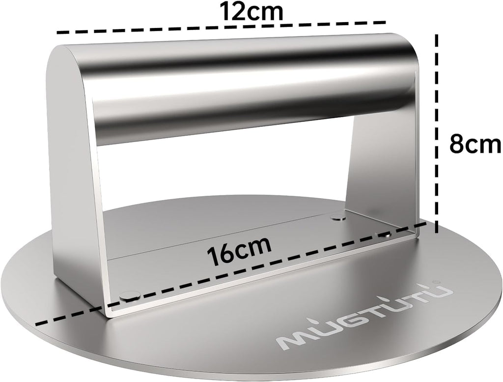 Burger Press, 6.3 Inch Stainless Steel Smash Non-Stick Smooth Hamburger Bacon Grill Press Perfect for Flat Top Griddle Cooking
