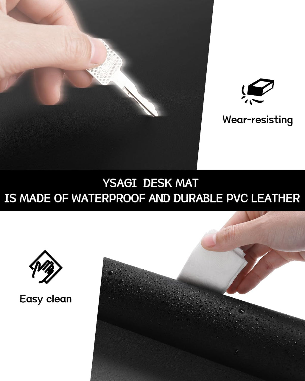 Non-Slip Desk pad,New Material Leather Desk Blotter Pad,Soft Surface Desk Mat,Easy Clean Laptop Desk Writing Mat for Office/Home (Black, 35.4" x 17")