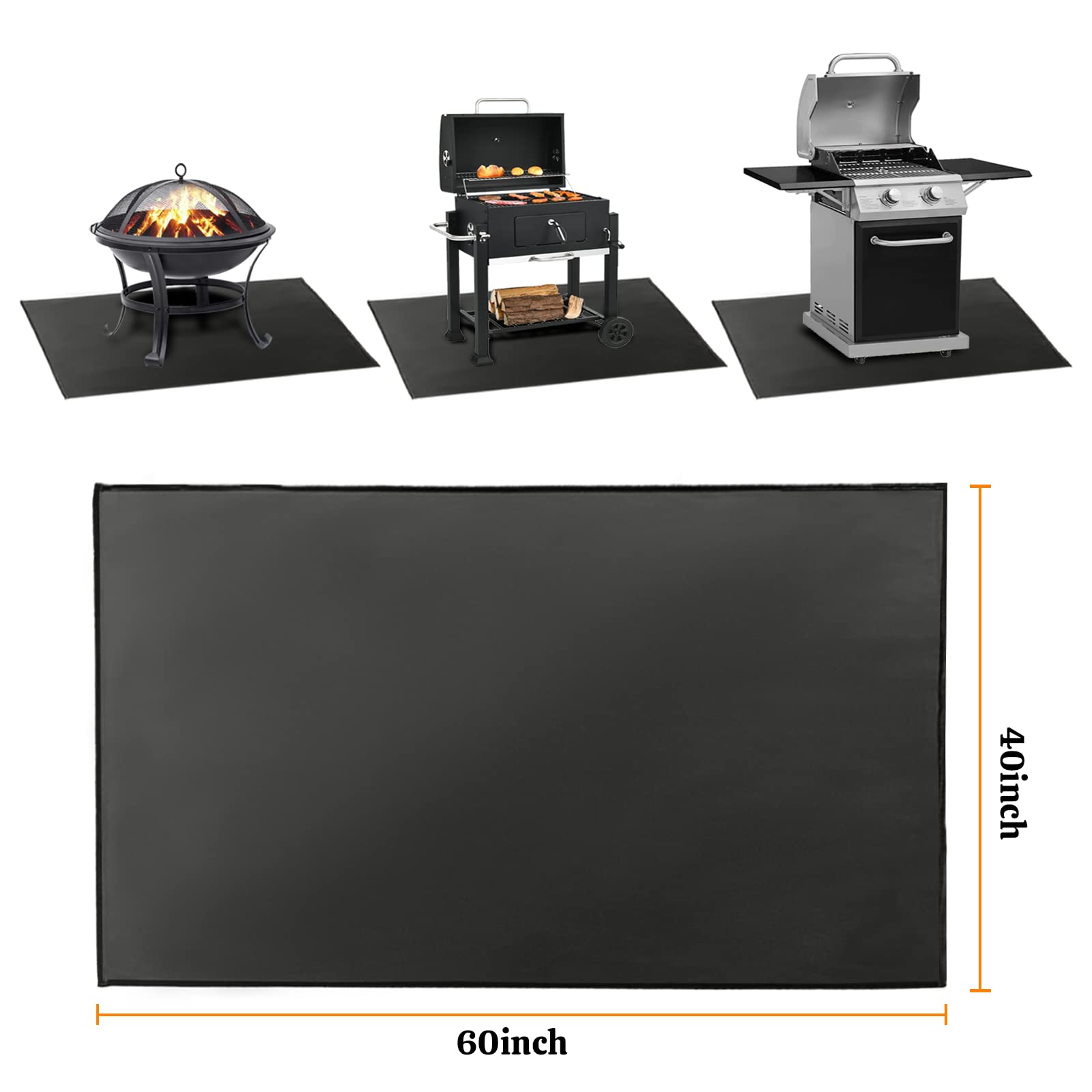 LeadCon 60 × 40 Inch Large Under Grill Mat, Fireproof Pit Mat for Grill Deck and Patio Protector, Flat Top Grill, Outdoor Charcoal, Fire Resistant Rugs for Fireplace, Reusable Fire Pit Mat…