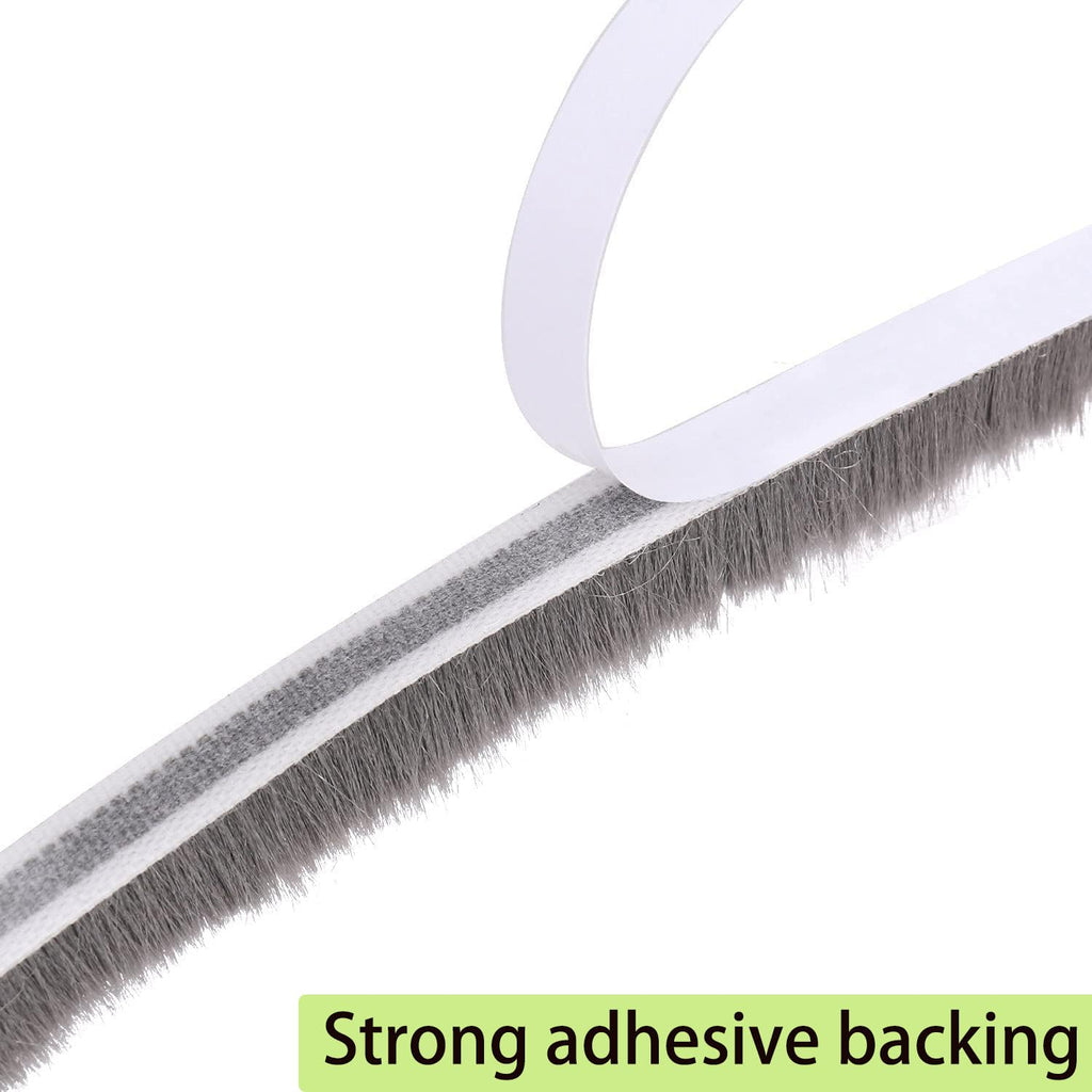 MILEQEE Weather Stripping Sealing Tape, 33Feet Door Seal Brush Strip, Window Felt Pile Weatherstrips Winter, Draft Blocker for Sliding Doors, Self Adhesive, Dust Noise Stopper Soundproofing, 10m Grey