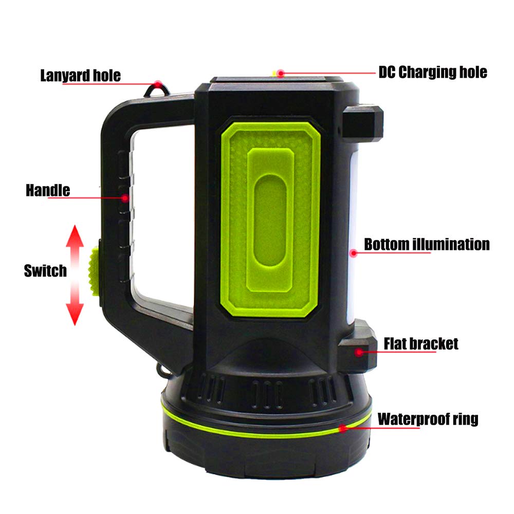 Super Bright Spotlight, Rechargeable Flashlight 6000mah Led Torch with Side Light Searchlight High Power Waterproof Handheld Flashlight for Camping Emergency Hiking Hunting