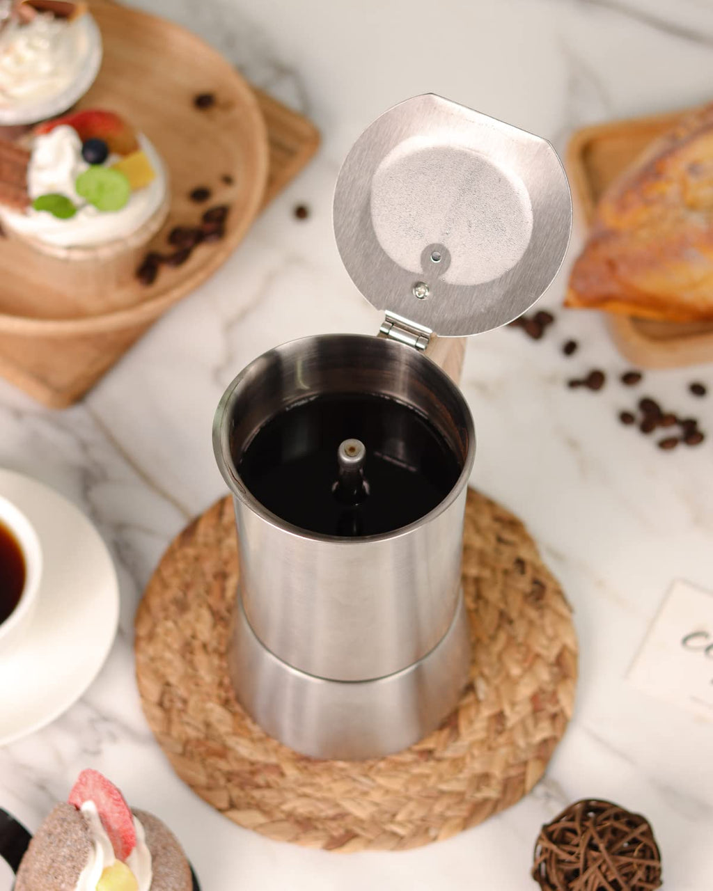 Sivaphe Induction Moka Pot Stainless Steel Stovetop Espresso Pots Strong Coffee Maker 4 Cup /200ml
