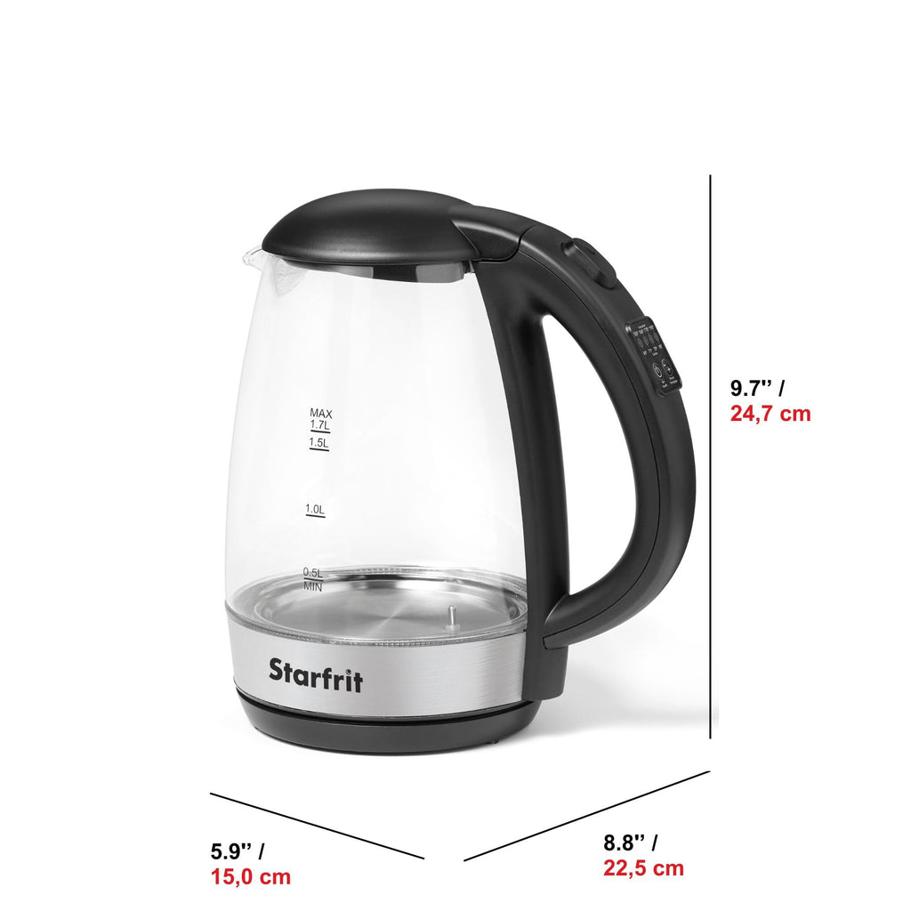 Starfrit Electric Variable Temperature Control Glass Kettle - 1.7L - 5 Preset Temperature Settings - 1500W